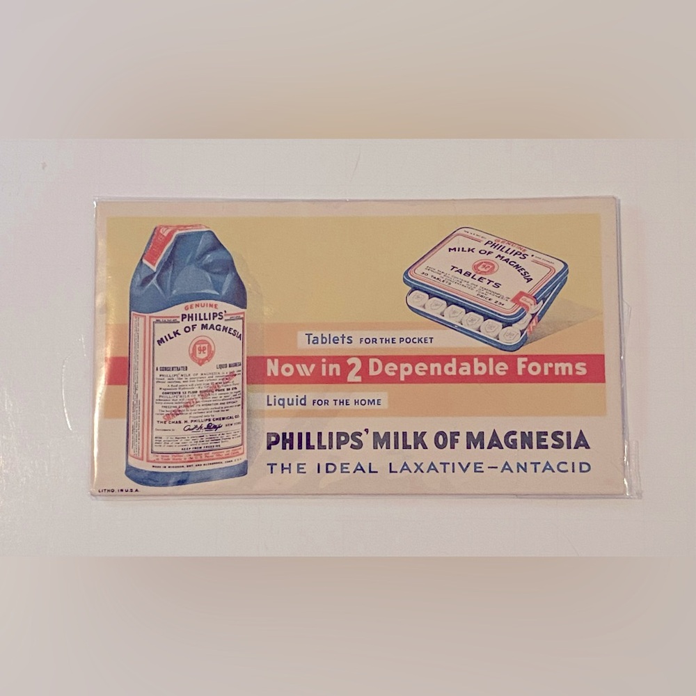 Antique Ink Blotter Medical Advertising “Philipps’ Milk of Magnesia” 1900’s